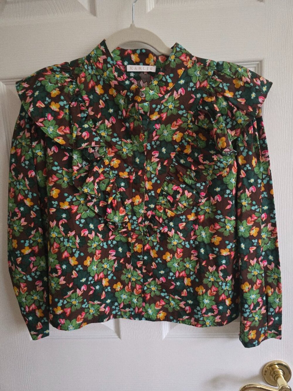 Karlie Green/Orange/Floral Boho Blouse Size L NWT - Picture 3 of 3
